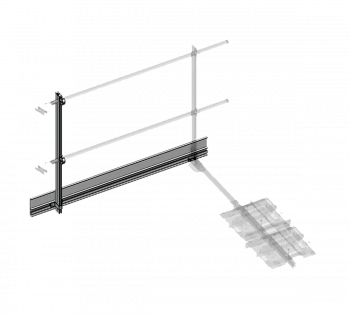 Fußleiste mit Geländersteher als Zubehör für seitliches Ausstiegsgeländer 2 m zur Absturzsicherung bei Steigleitern nach DIN EN ISO 14122-4