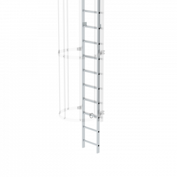 Zugangssicherung aus Aluminium für Einstiegsleiter, abschließbar und hochhängbar, geeignet für Steighöhen ab 4,50 m, nach DIN 18799-3.