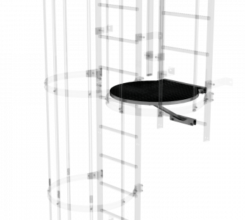 Umsteigeplattform zwischen Leiterzügen Ø 700 mm aus verzinktem Stahl oder Edelstahl V2A, sichere Übergangsplattform für Steigleitersysteme