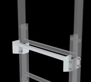 Ausstiegstritt für Steigleitern – geriffelte Sprossen, Abmessungen 520 x 100–300 mm, inklusive zwei Klemmverbinder zur sicheren Montage am Leiterholm
