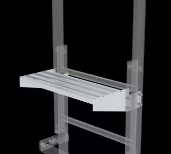 Ausstiegstritt für Steigleitern – geriffelte Sprossen, Abmessungen 520 x 100–300 mm, inklusive zwei Klemmverbinder zur sicheren Montage am Leiterholm