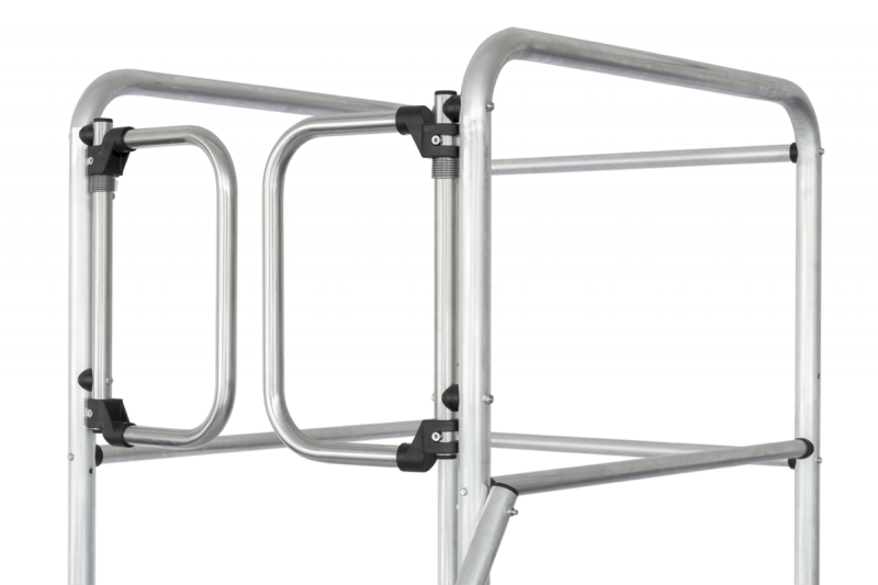 Selbstschließende Rückenschutztüre für Podesttreppen Typ 6888 & 6889 – 600 mm Durchgangsbreite, 420 mm Höhe, inklusive Befestigungsmaterial