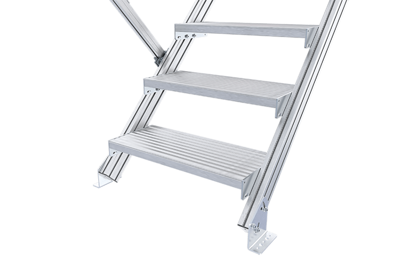 Stationäre Treppe mit Podest, 45° Neigung, Aluminiumkonstruktion Stationäre Treppe mit Podest, 45° Neigung, Aluminiumkonstruktion