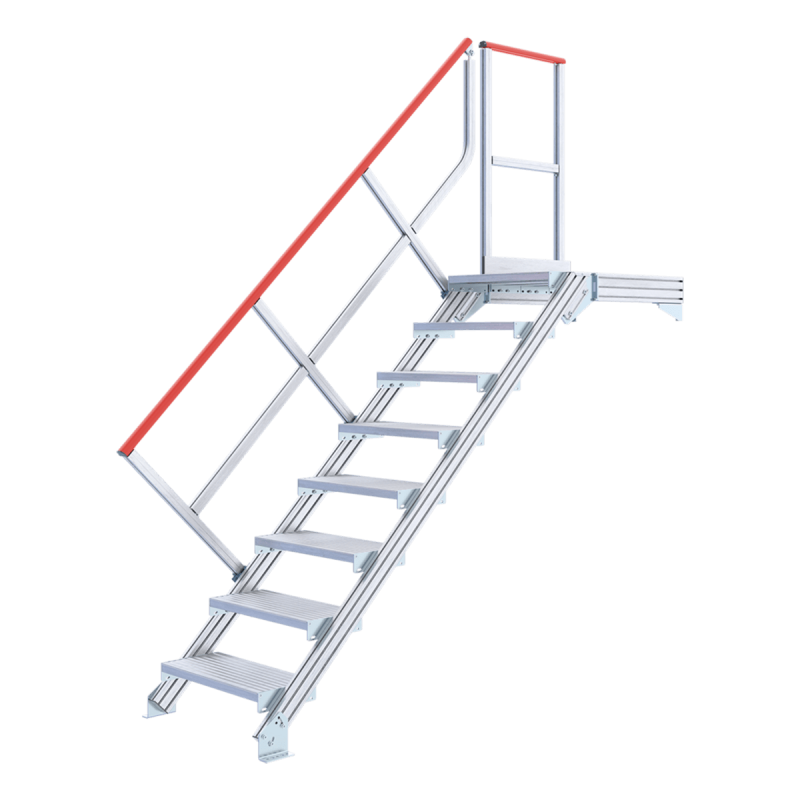 Stationäre Treppe mit Podest, 45° Neigung, Aluminiumkonstruktion Stationäre Treppe mit Podest, 45° Neigung, Aluminiumkonstruktion