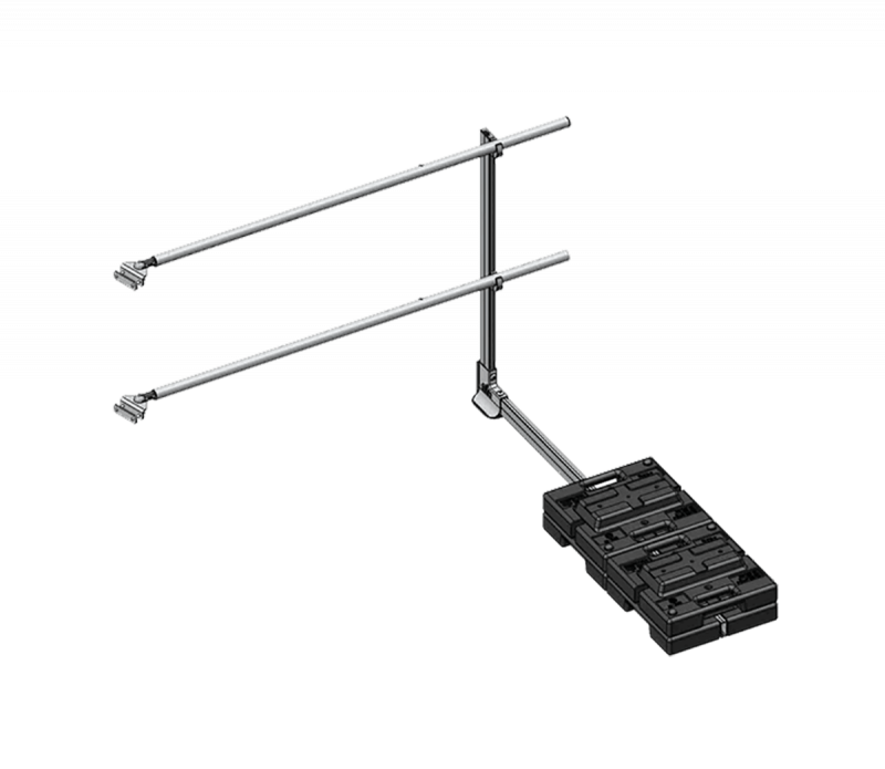 Seitliches Ausstiegsgeländer 2 m mit Ballastgewichten als Absturzsicherung für Steigleiter nach DIN EN ISO 14122-4