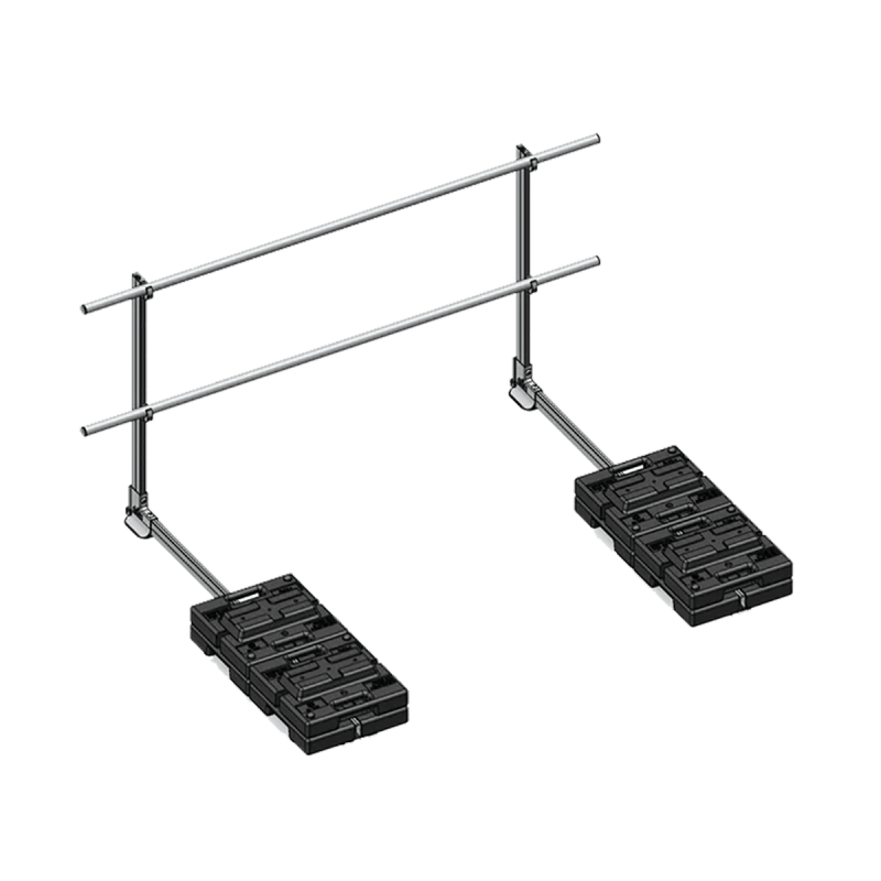 Freistehendes Ausstiegsgeländer 2 m mit Ballastgewichten als Absturzsicherung für Steigleiter nach DIN EN ISO 14122-4